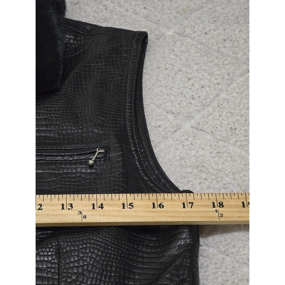 Saguaro Black Genuine Leather Crocodile Embossed Vest Faux Fur Collar‎ Small - Picture 8 of 11
